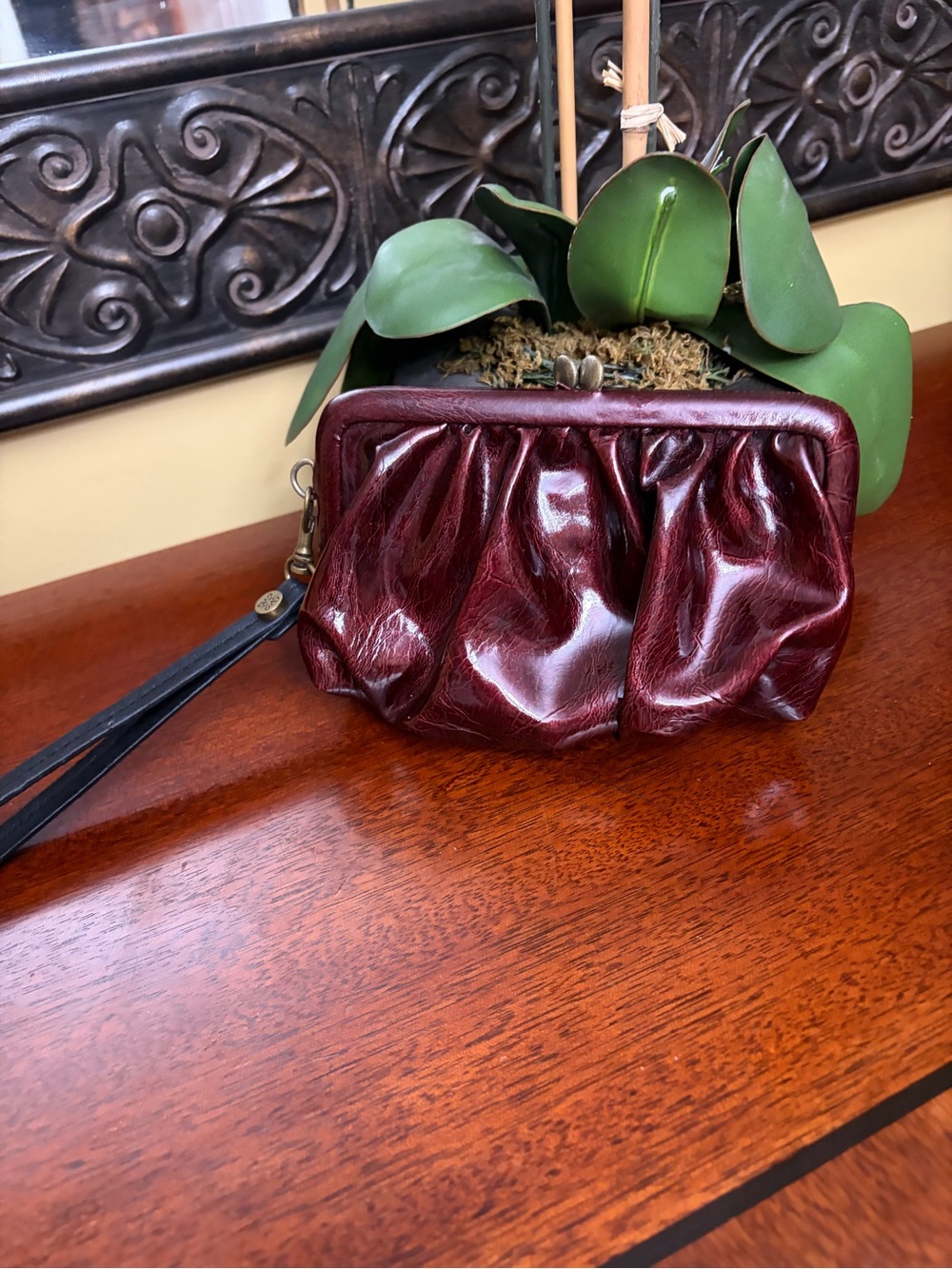 Simply Vera Vera Wang Burgundy Glossy Gathered Wristlet Clutch